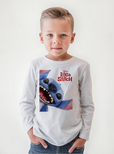 Remera Manga Larga Stitch Película Niños