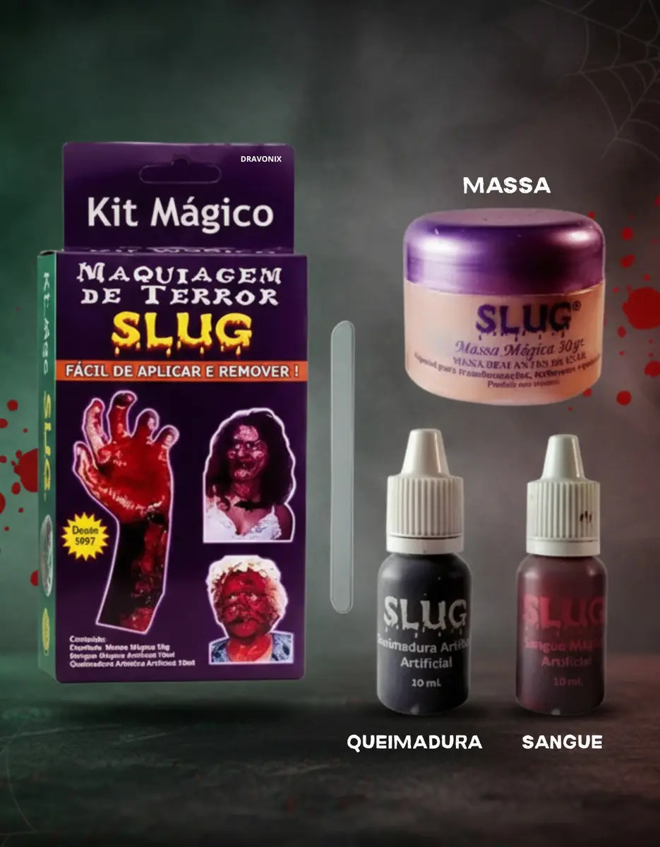 Kit Maquiagem De Terror Halloween Massa Ferida Falsa Queimadura Sangue Falso Artificial Zumbi Cosplay Slug Dravonix