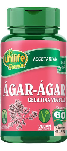 Agar Agar Gelatina Colágeno Vegetal Unilife 60 Caps Vegan