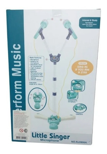 Microfono Infantil Karaoke Doble C/pie Sonido Luz Plug Mp3 F