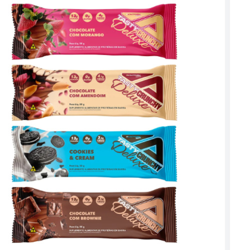 Tasty Crunchy Deluxe Barrinha 12 Uni. 50g Adaptogen Sabor Chocolate Com Amendoim