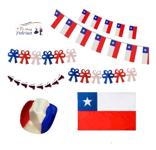 Pack Decorativo Fiestas Patrias Bandera+guirnaldas+sombrero