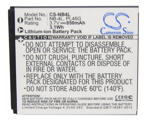 Reemplazo Para Canon Nb-4l Ixus Nb4l 100 110 120 Sd30 Sd200
