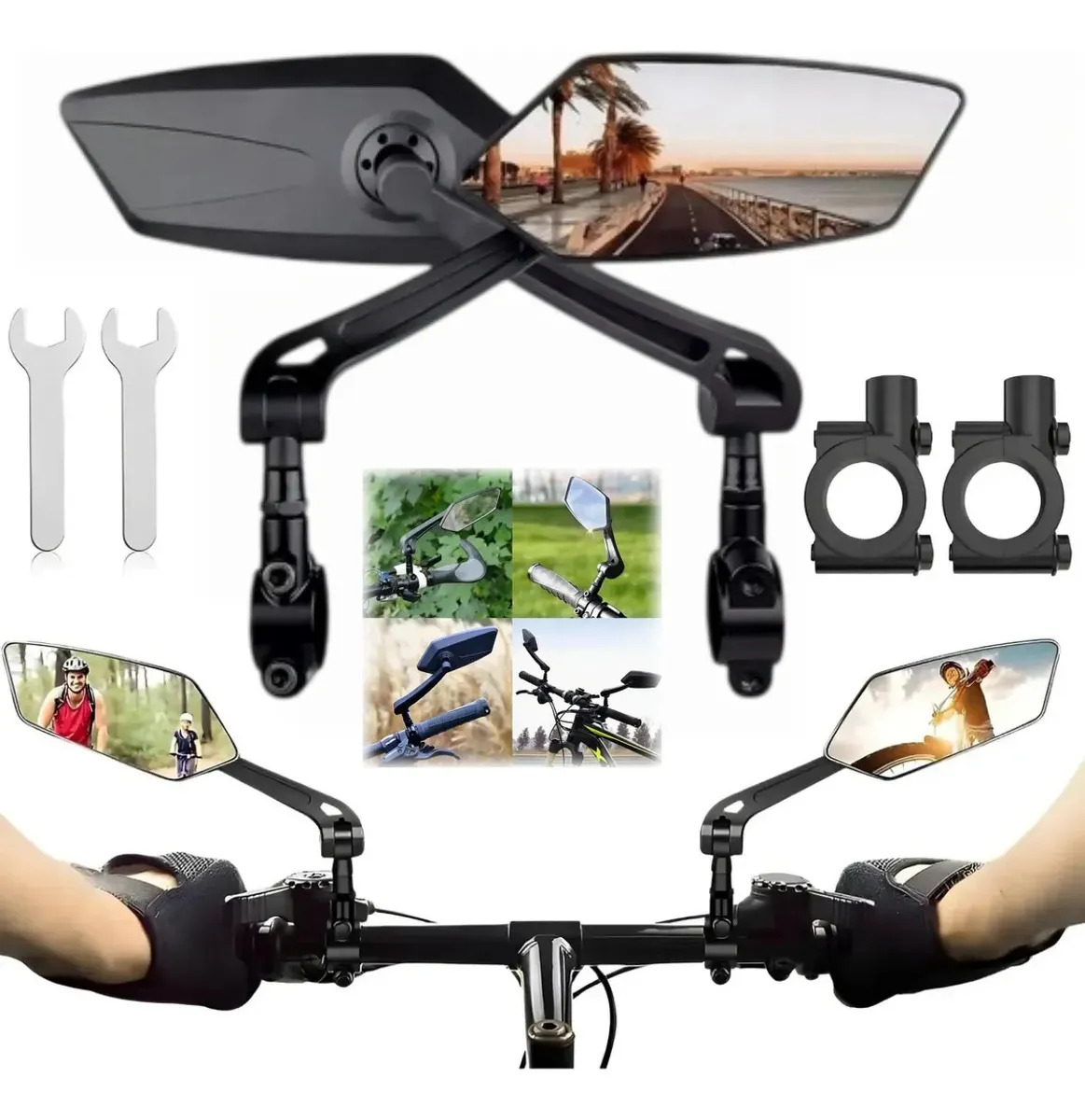 Pack De 2 Espejos Bicicleta Jutang Accesorios Para Scooter Motocicleta Bicicleta Color Negro