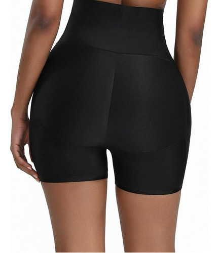 Trusa Bombacha Short C/ Relleno Push Up 4 Cm+ Faja Alta X2 Negro Xl/xxl Abarca Contorno De Cintura De 90/100 Cm