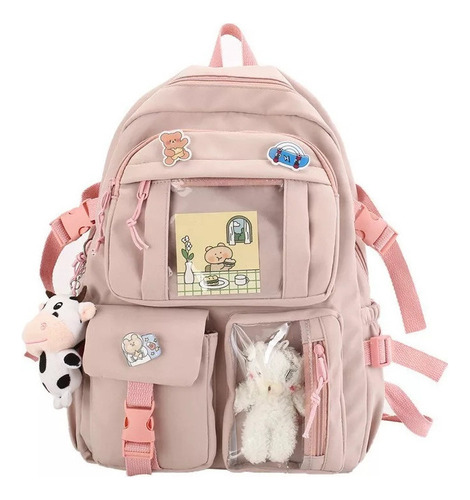 Mochila Kawaii Aesthetic Woman Mochila Oso Muñeca Insignia D