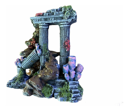 Adorno Resina Columna Ruina Griega 16x18x7 Pecera Acuario 