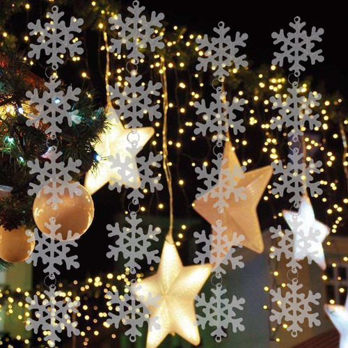 30pcs Diy Plástico Copo De Nieve Colgantes Navidad
