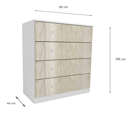 Imagen 2 de 2 de Comoda Cajonera Dormitorio 4 Cajones Tex 90 +
