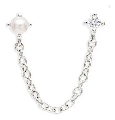Arete De Plata 925 Perla Y Zirconia Cadena Unitalla Mujer