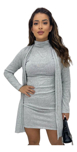 Conjunto Feminino Vestido E Cardigan Manga Longa 