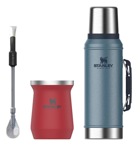 Combo Termo Stanley 940 Con Mate Stanley Y Bombilla Spoon Color Bombilla Negra Con Mate Rojo