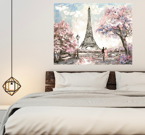 Torre Eiffel Tonos Rosa 100x140cm Cuadro Canvas Con Marco