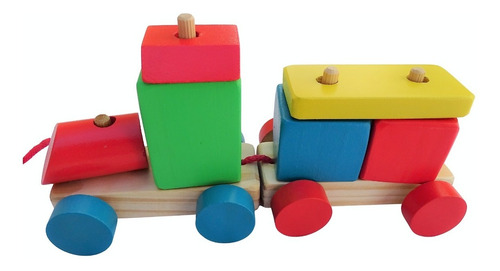 Trencito De Arrastre Con Encastre Bloques De Madera 1 Vagon