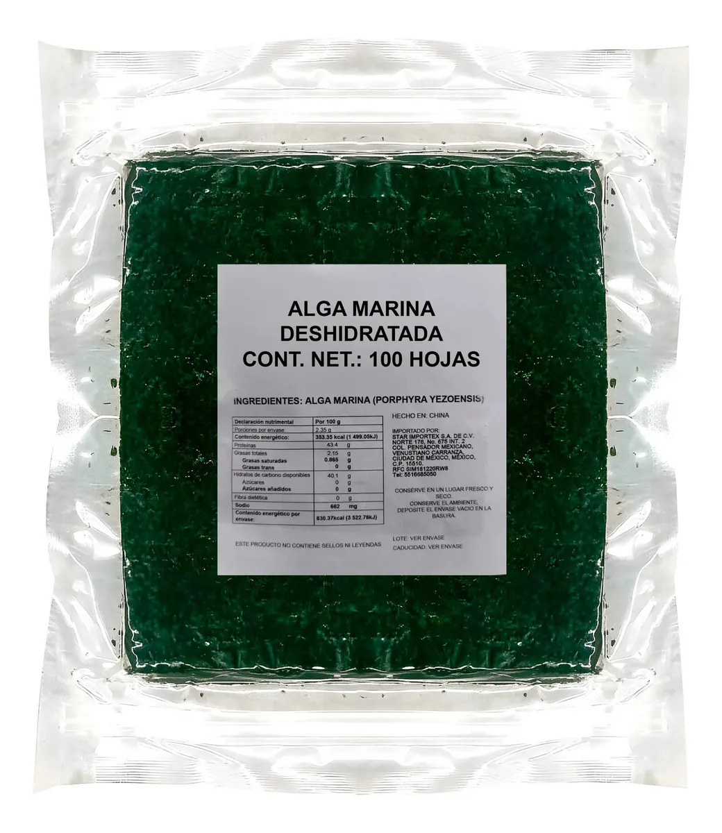 Alga Nori Deshidratada Tostada Para Sushi 100 Hojas ¡promo