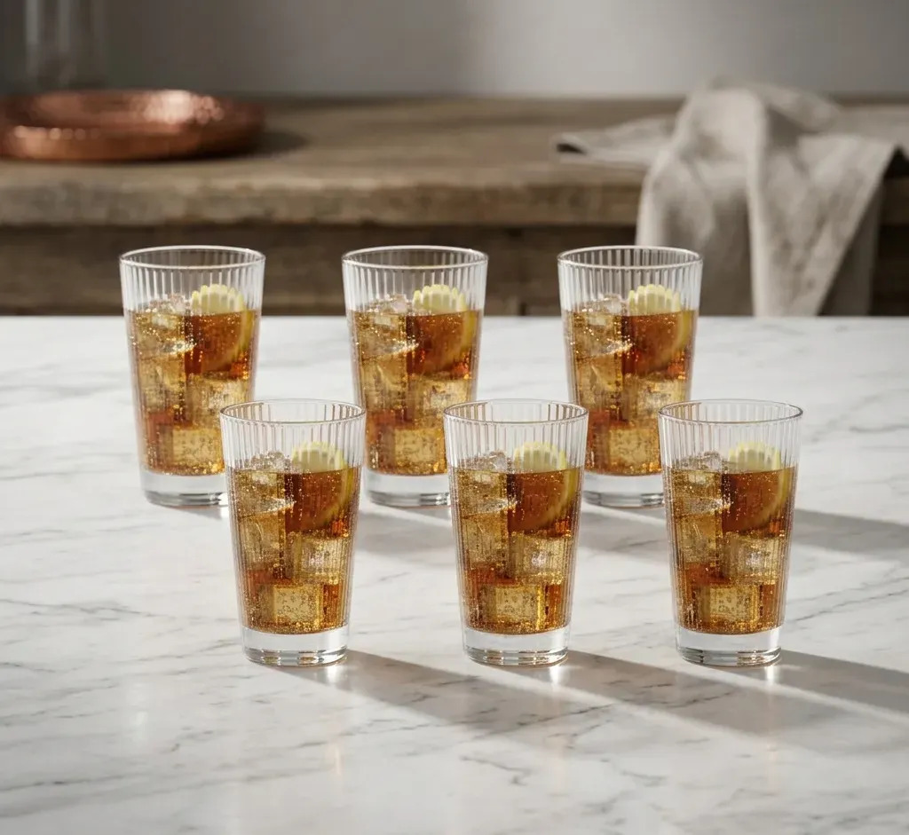 Copo Canelado De Vidro 400ml, Jogo Copos Vidro 6pcs Ruvolo