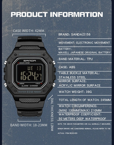 Reloj Digital Sanda 2156 Para Hombre, Moderno, Multifunciona