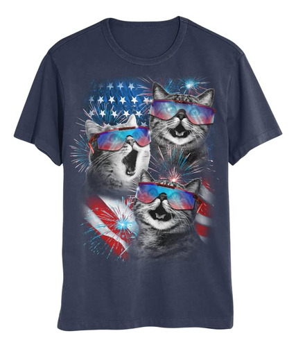 Camiseta De Manga Corta Con Diseño De Gatos De Estados Unido