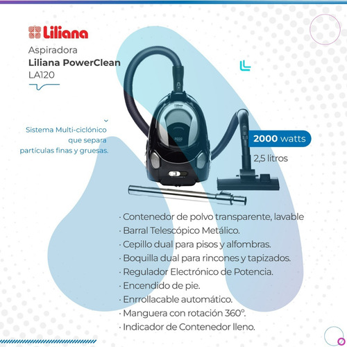 Imagen 2 de 10 de Aspiradora Trineo Liliana Powerclean La120 2.5l 220v-240v