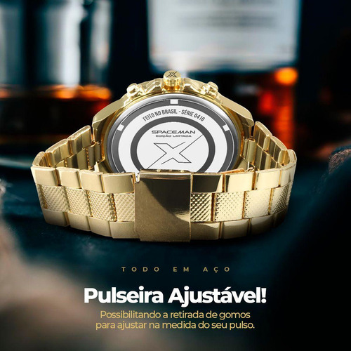 Relogio Masculino Aço Inoxidavel Dourado + Premium Caixa
