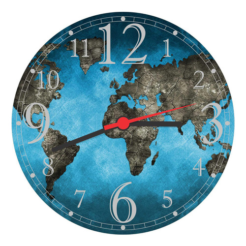 Relógio De Parede Mapa Mundo Países Continentes Decorar