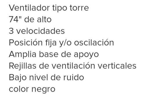 Ventilador Torre Con Oscilación Negro Envío A Provincia