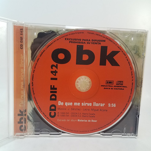 Obk - De Que Me Sirve Llorar Emi Cddif142 - Cd - Ex