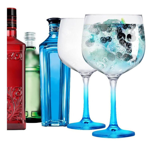 2 Taças Gin De Vidro 650ml Ideal Bombay Tanqueray Beefeater Cor Azul