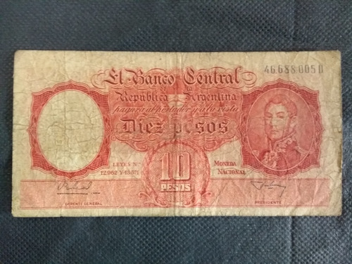Cedula De 10 Pesos Antiga Da Argentina 