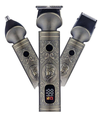 Rasuradora Eléctrica 3 En 1 Kit Hombre Barba Bigote Aseo Color Dorado