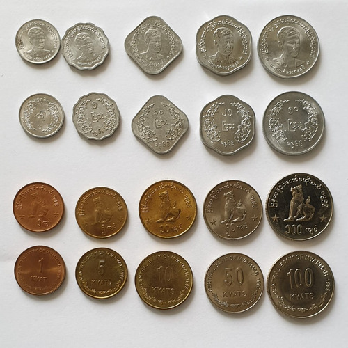 Monedas Mundiales : Myanmar Birmania Set 10 Monedas 1966-99