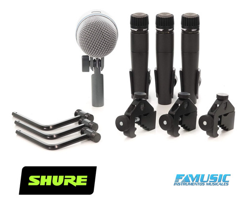 Kit Microfonos Bateria Shure Dmk57 3 Sm57 + 1 Beta 52a Clamp