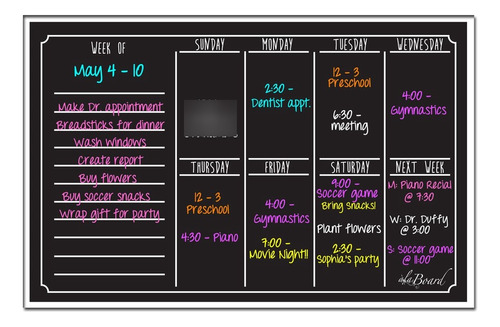Calendario Magnético Semanal Borrable En Negro Tamaño Único