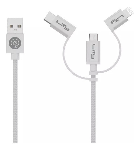 Cabo Usb Tipo A 3 Em 1 Lightning/micro Usb/tipo C - Lity Cor Branco