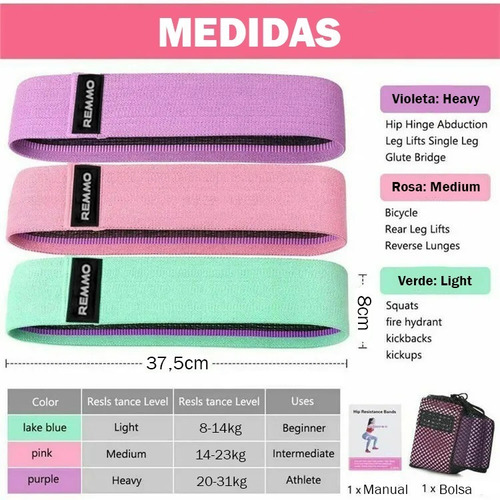 Imagen 4 de 10 de Bandas Elásticas Circulares Algodón Set X3 Fitness Pilates