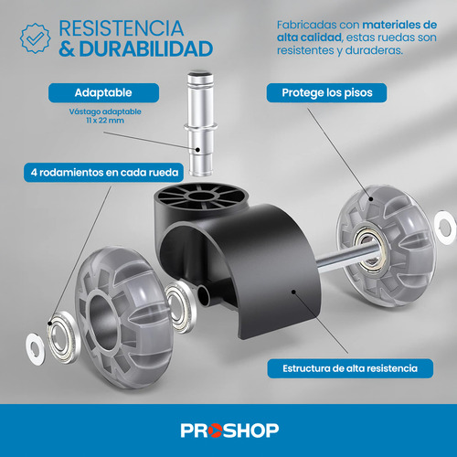 Kit 5 Ruedas Silicona Silla Oficina Goma Sillon Escritorio