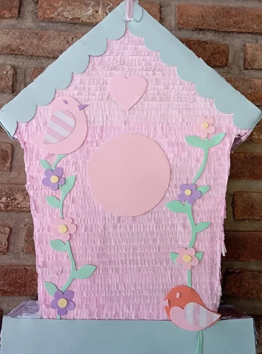 Piñata Cartón Arcoirispapel Colorido 1 Unidad Rosa Claro Casita De Pájaro Casita De Pájaros Y Mariposas Grande