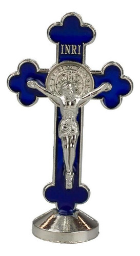 Crucifixo Metal Azul Uso Carro 8cm