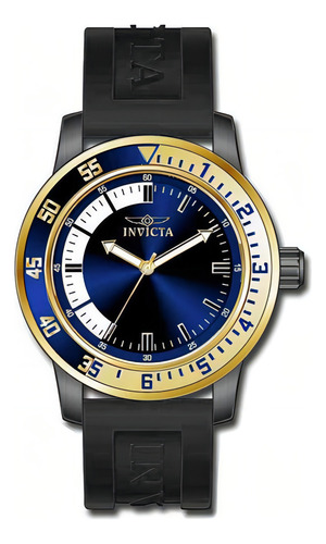 Invicta ® reloj Mano Hombre 45mm Acero Inox. Silicona 35779 Color de la correa Negro / Black Color del bisel Dorado / Gold Color del fondo Oscuro / Dark