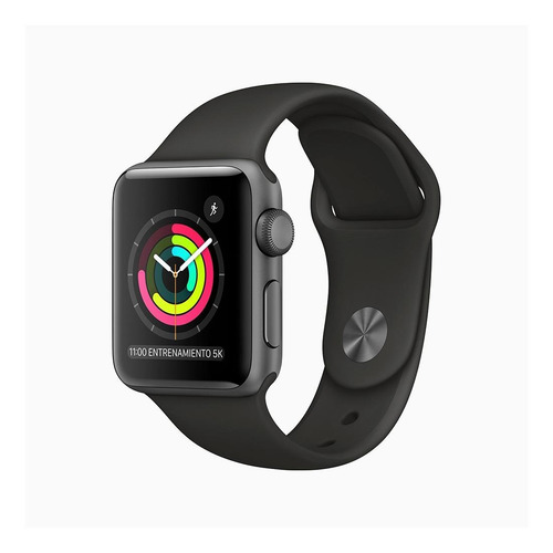 Imagen 1 de 6 de Apple Watch Series 3 (GPS) - Caja de aluminio gris espacial de 38 mm - Correa deportiva negro