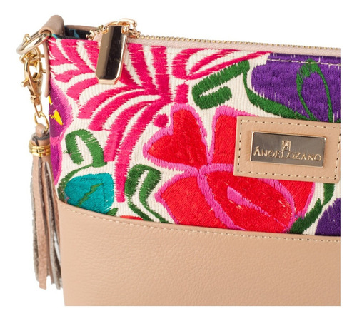 Bolso De Piel Tipo Crossbody Con Telar Artesanal Bolsa Dama Color Maquillaje Diseño de la tela Arena Telar