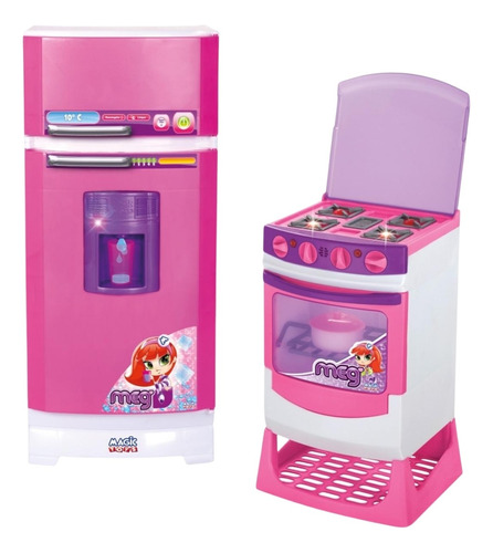 Kit Geladeira Super + Fogao Infantil Cozinha Com Som E Luz