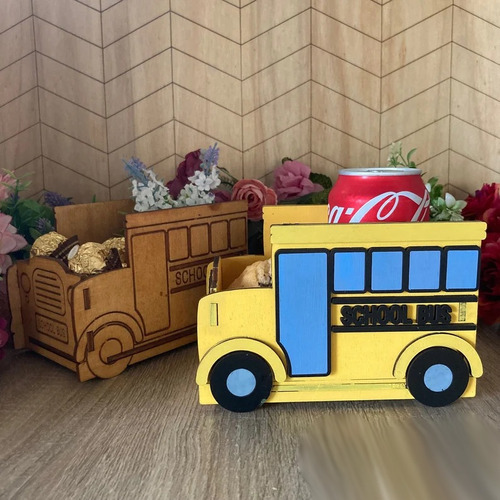 Caja Autobus Desayuno Colacion  Madera Regalo Sorpresa Niño