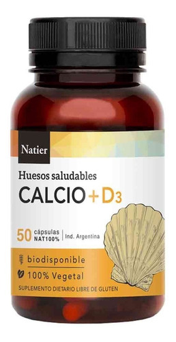 Natier Calcio Vitamina D3 Salud Huesos Y Dientes 50 Cápsulas Sabor No