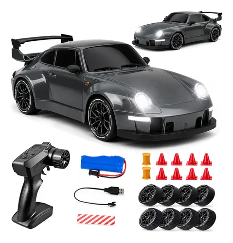 Carrinho Controle Remoto Drift 4x4 1:24 Recarregável Com Led Cinza