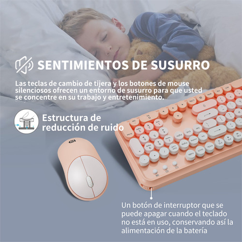 Kit Teclado Y Mouse Inalambrico Español Usb For Laptop Pc Teclado Naranja