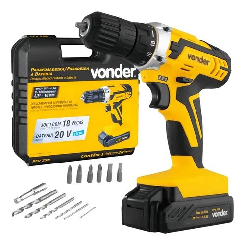 Parafusadeira E Furadeira A Bateria Pfv 238 Completa Com Maleta D...
