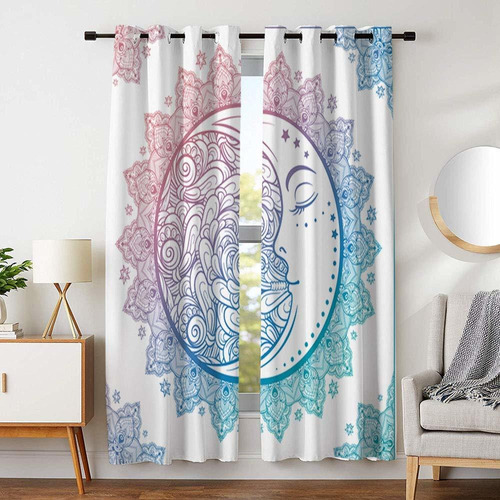 Blackout Window Curtains White Moon Face Silky   Mandal...