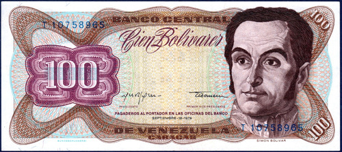 Billete De 100 Bolívares T8 Septiembre 18 1979 Simón Bolívar