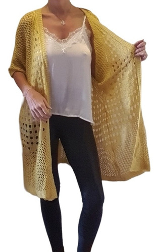 Saco / Ruana / Chaleco / Kimono Calado Tipo Crochet 